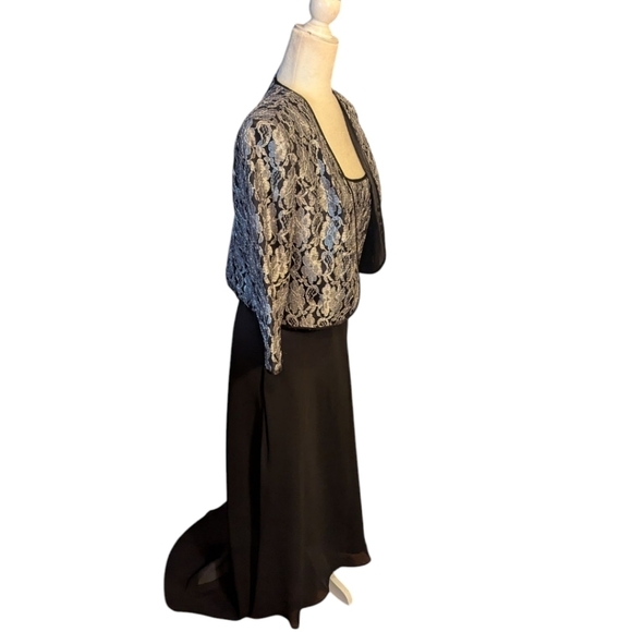 Le Bos Black/Silver Belted High-Low Fit Flare Dress With Short Jacket Sz 10 - Picture 3 of 13